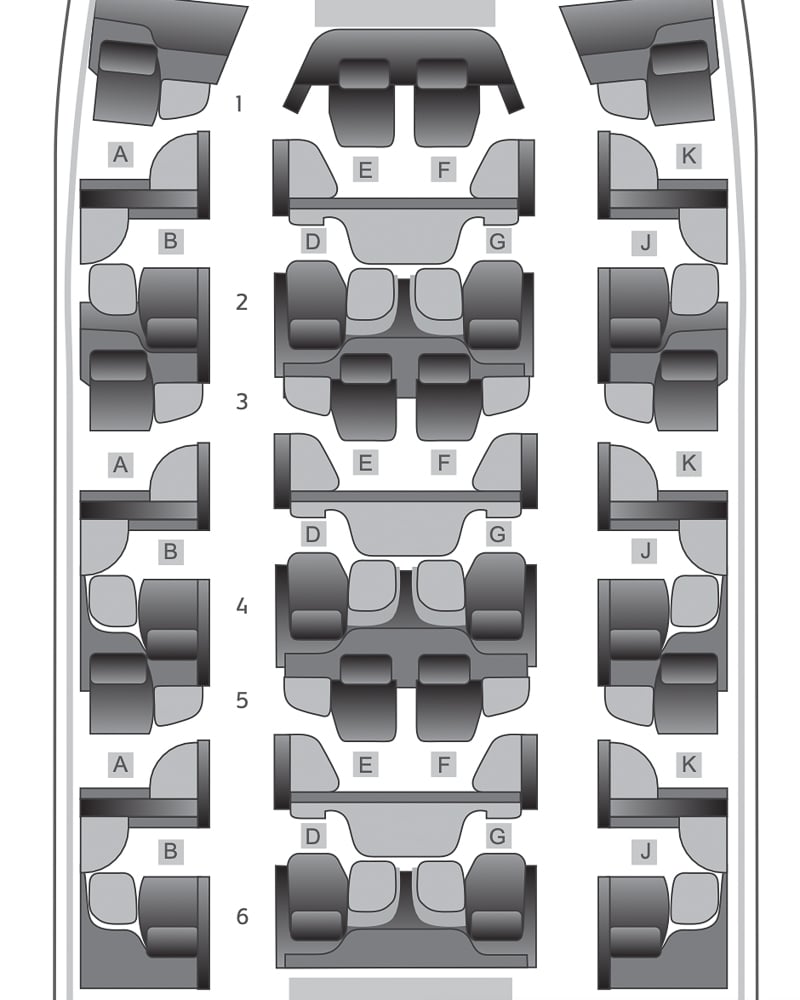 Qatar Airways Airbus A350-1000 Qsuite seat map