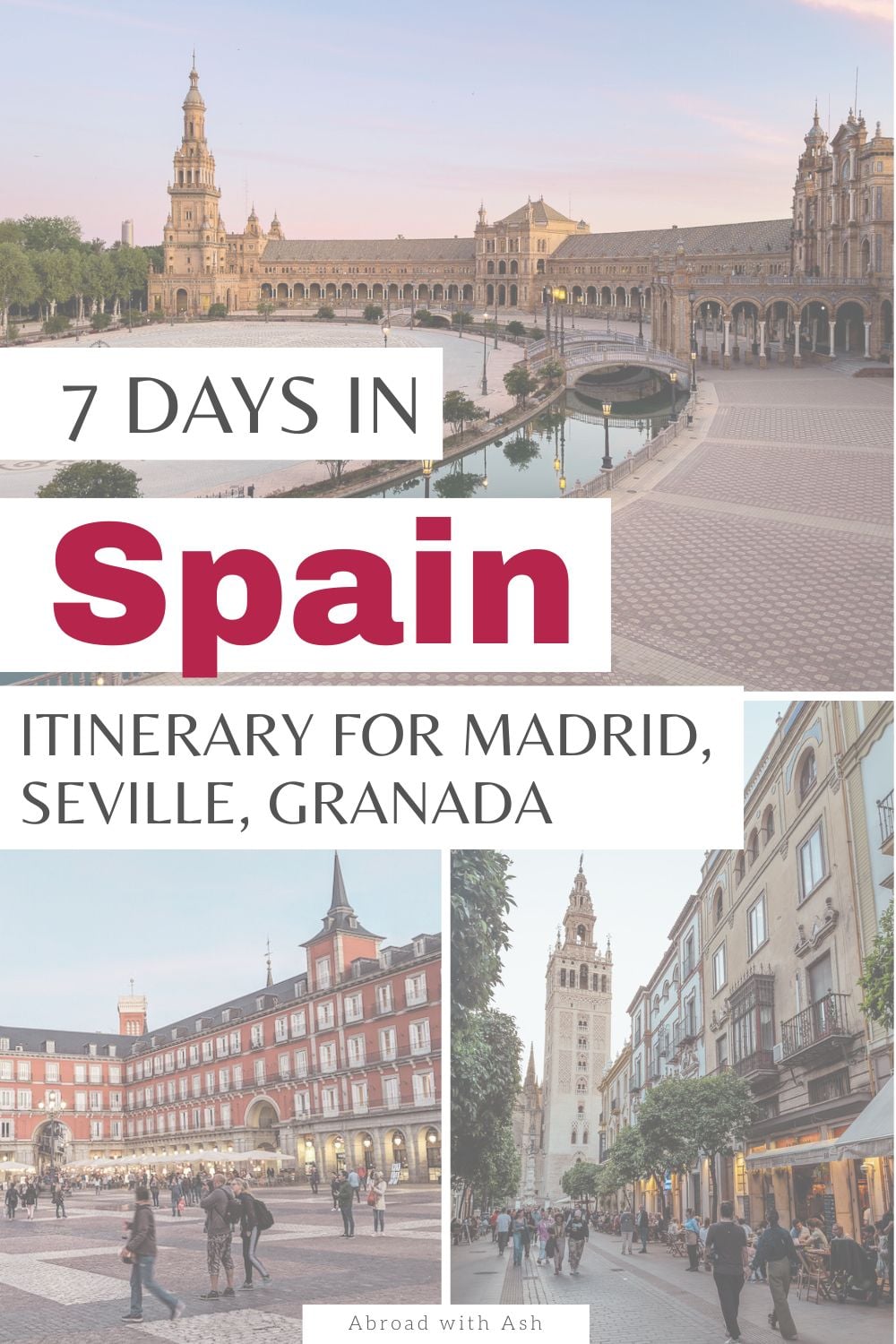 If you’re spending a week in Spain, combining Madrid, Seville, and Granada should be your first itinerary. It’s actually one of my favorite Europe itineraries in general! This 1 week itinerary combines some of the best sights in Spain and is thoughtfully planned so minimal travel time is required between cities. #spain #spainitinerary #travel 7 day spain itinerary